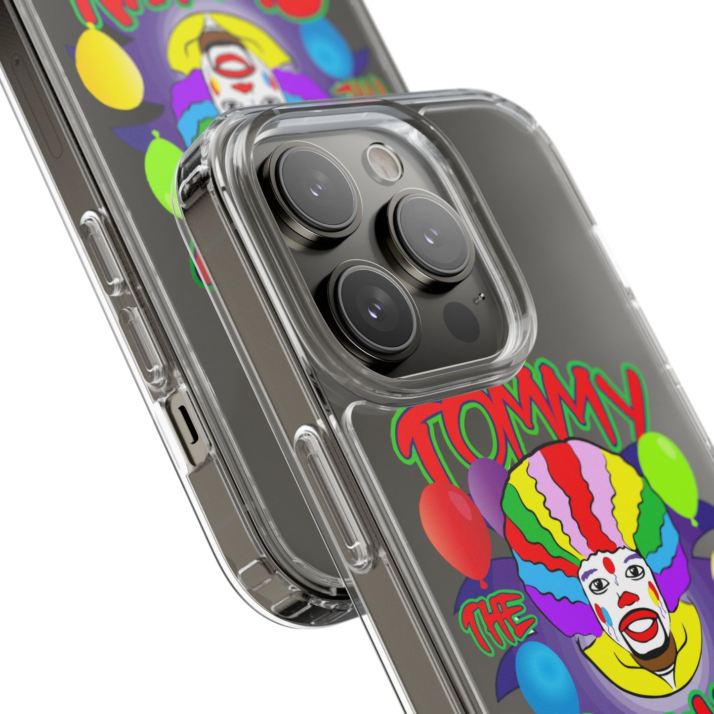 Colorful Clown Clear Phone Case - Tommy the Clown Design