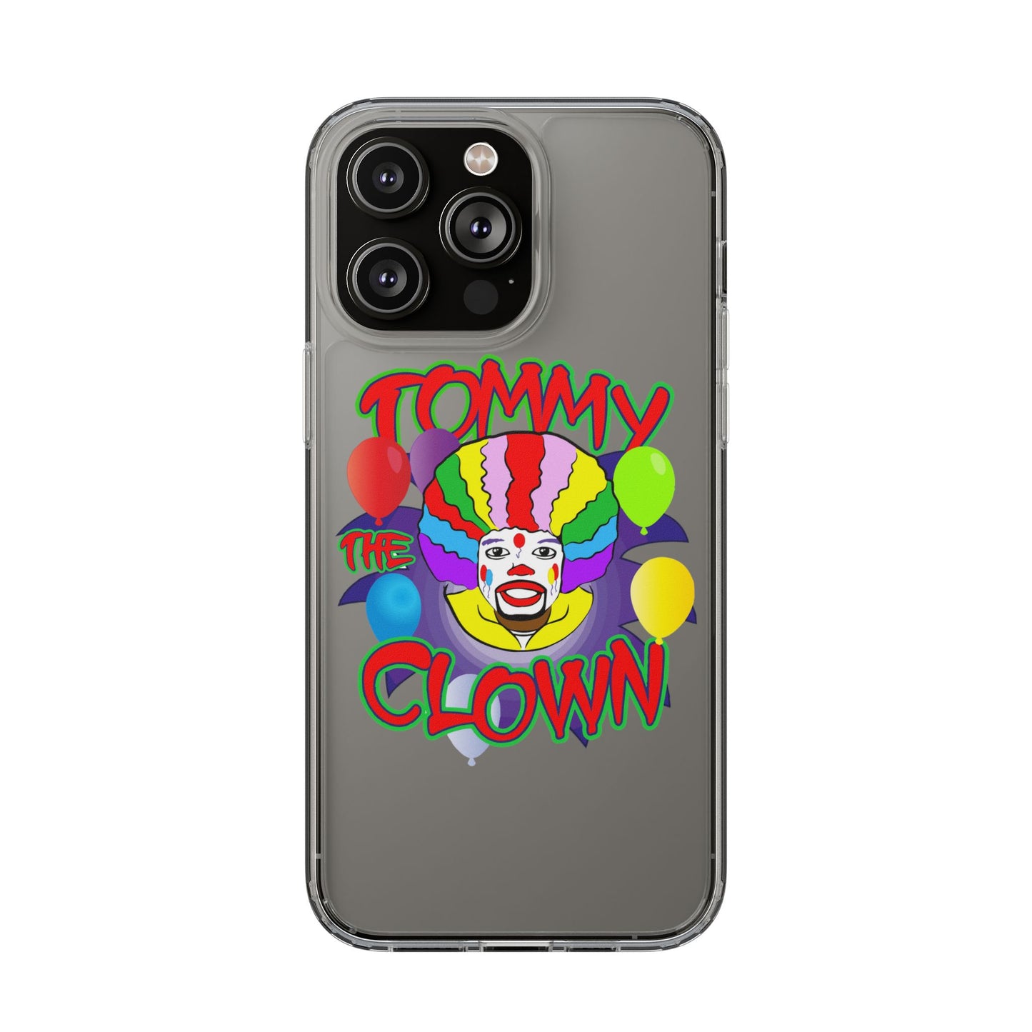 Colorful Clown Clear Phone Case - Tommy the Clown Design