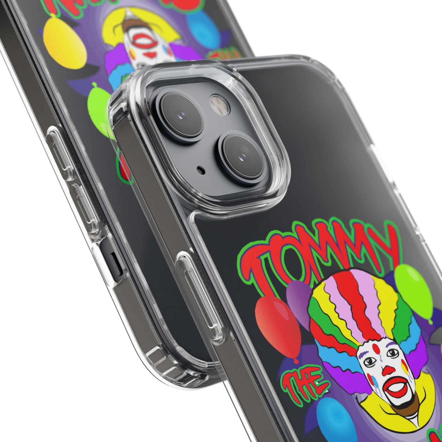 Colorful Clown Clear Phone Case - Tommy the Clown Design