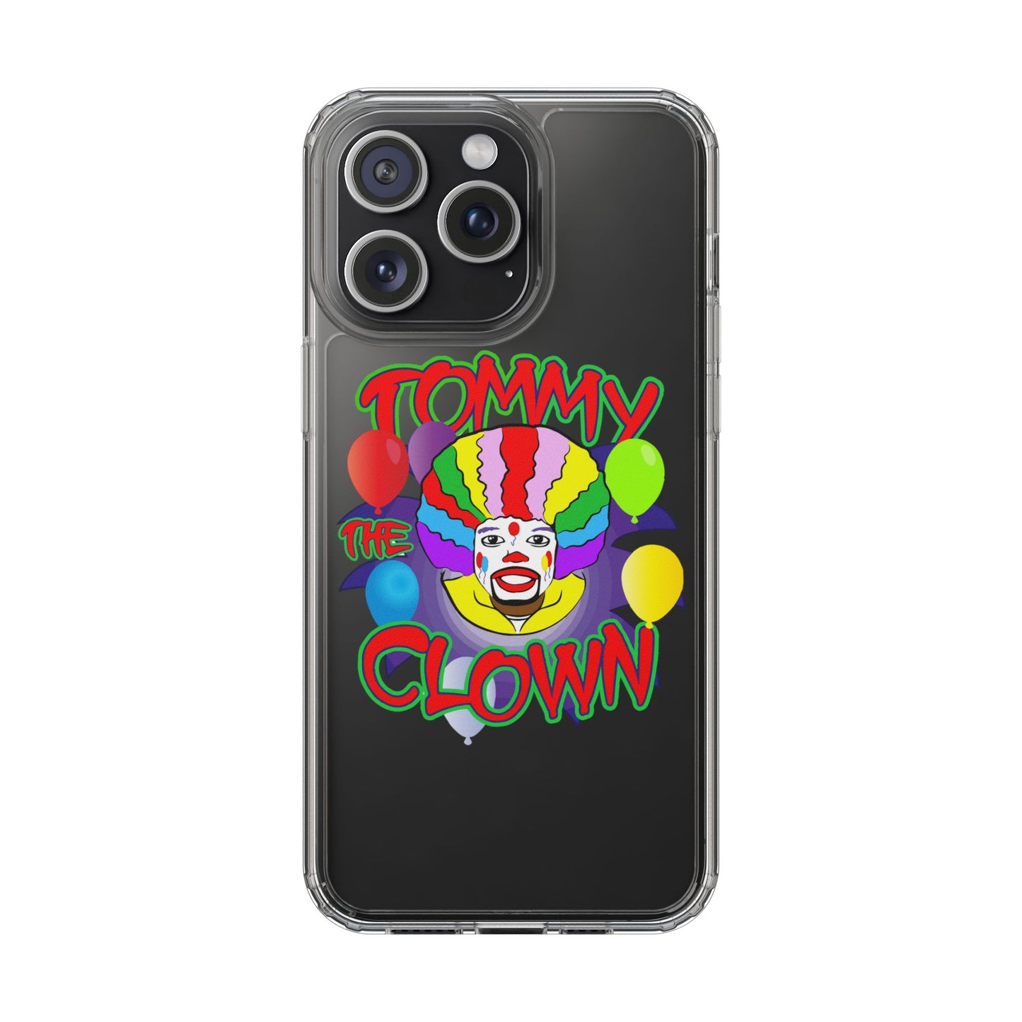 Colorful Clown Clear Phone Case - Tommy the Clown Design