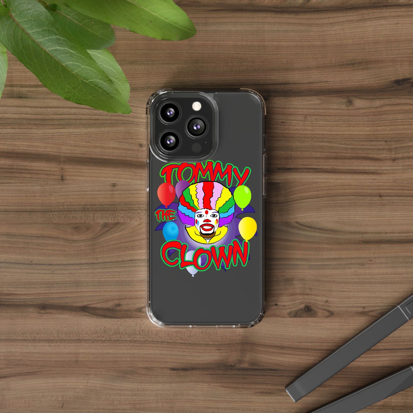 Colorful Clown Clear Phone Case - Tommy the Clown Design
