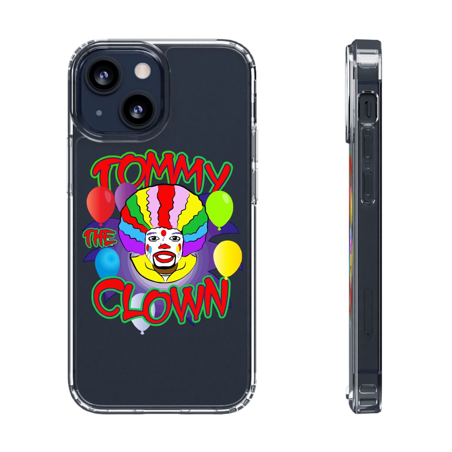 Colorful Clown Clear Phone Case - Tommy the Clown Design