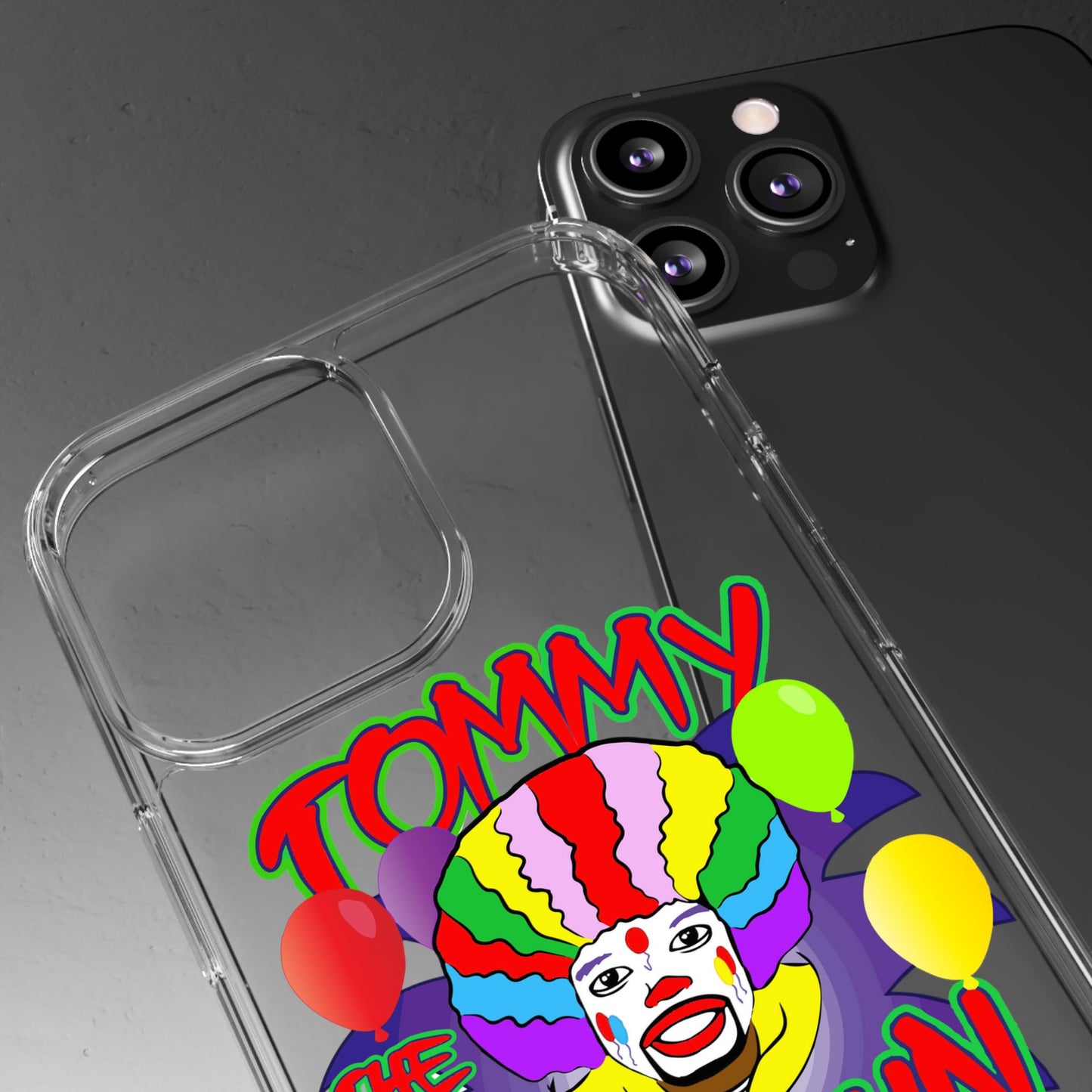 Colorful Clown Clear Phone Case - Tommy the Clown Design