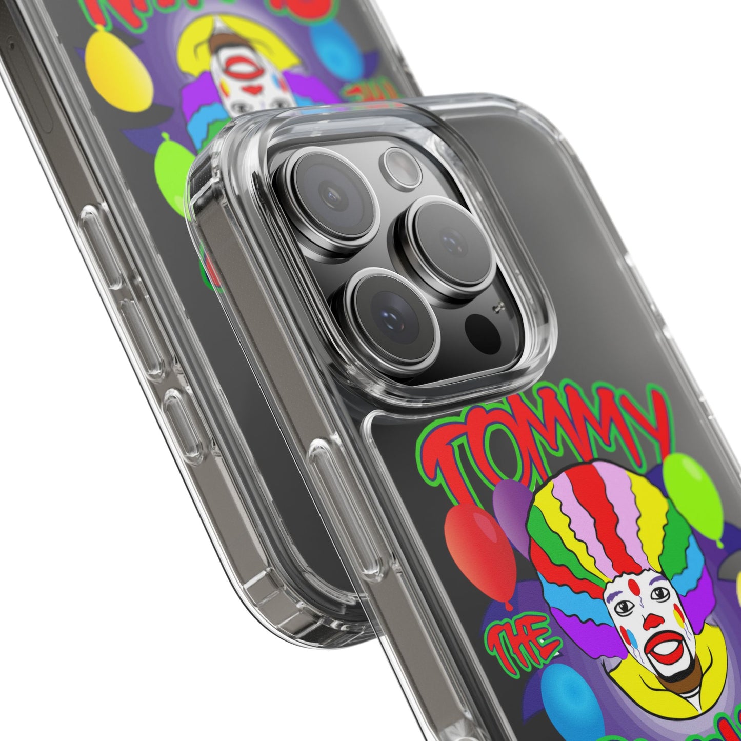 Colorful Clown Clear Phone Case - Tommy the Clown Design