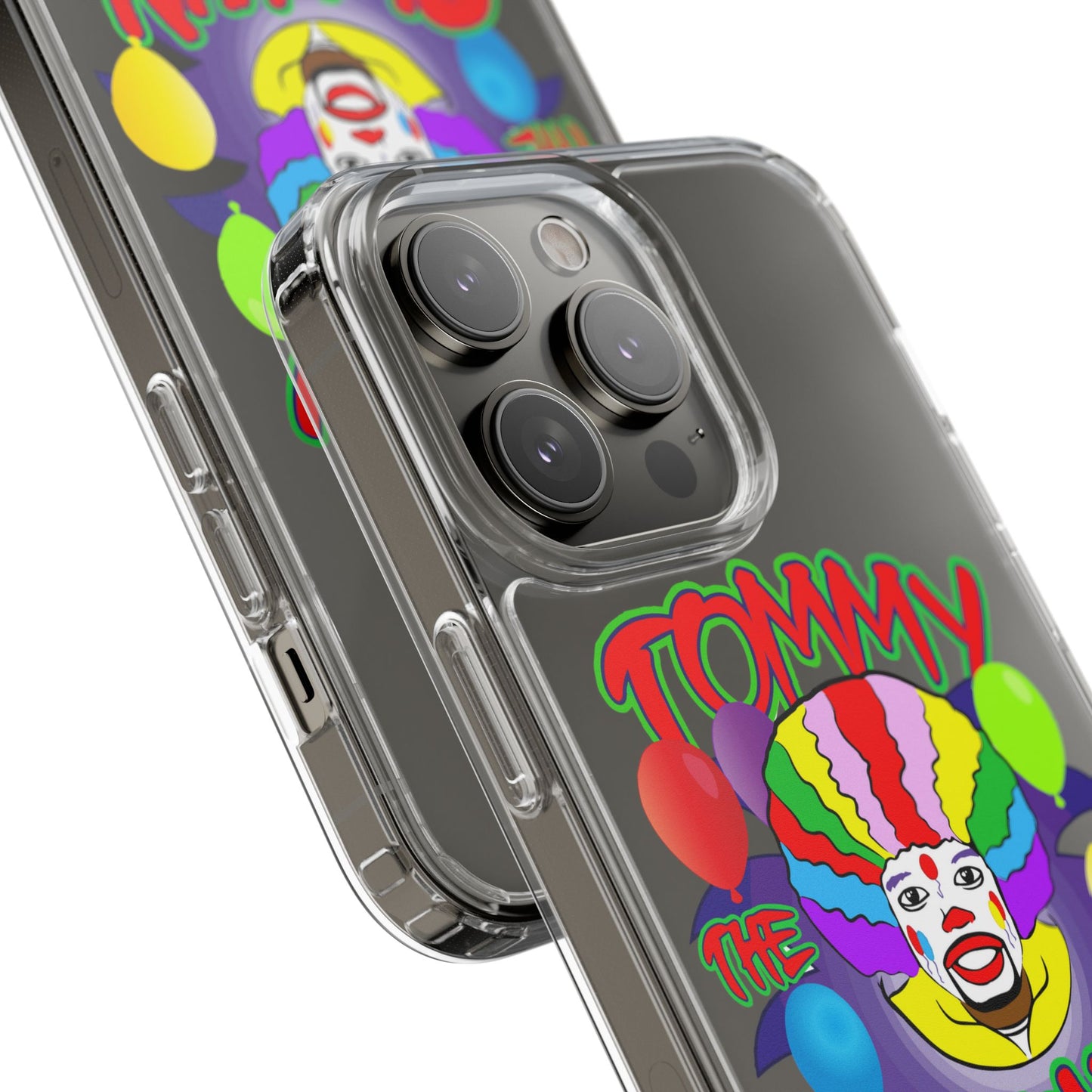 Colorful Clown Clear Phone Case - Tommy the Clown Design