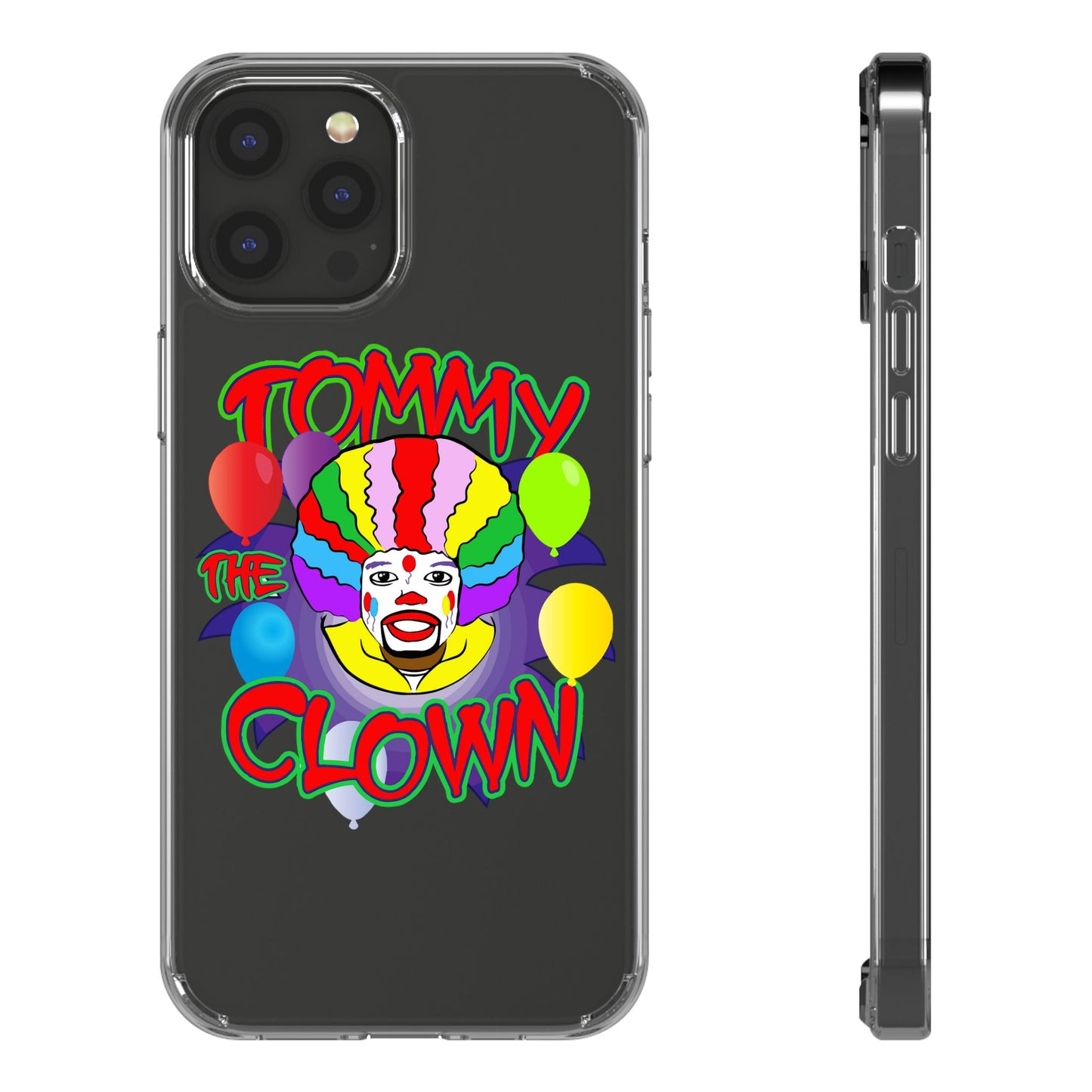 Colorful Clown Clear Phone Case - Tommy the Clown Design
