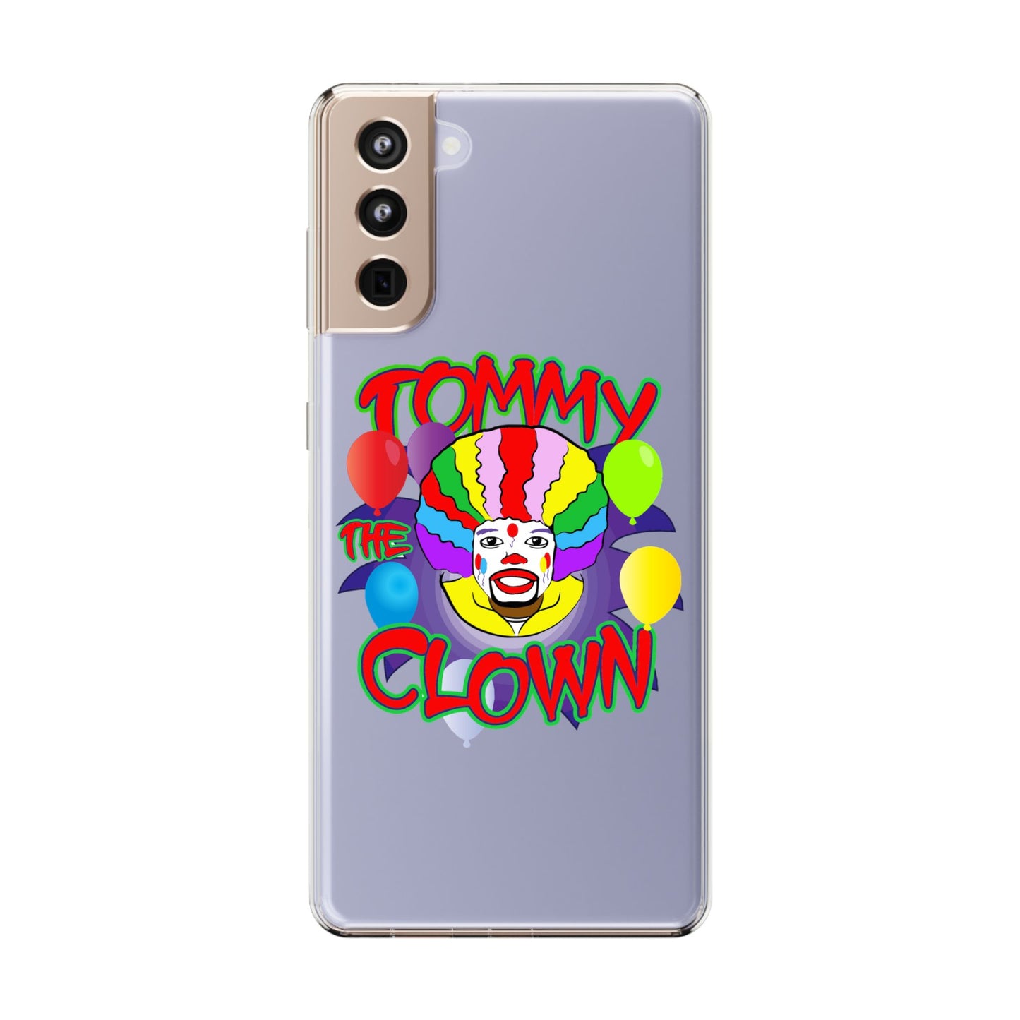 Colorful Clown Clear Phone Case - Tommy the Clown Design