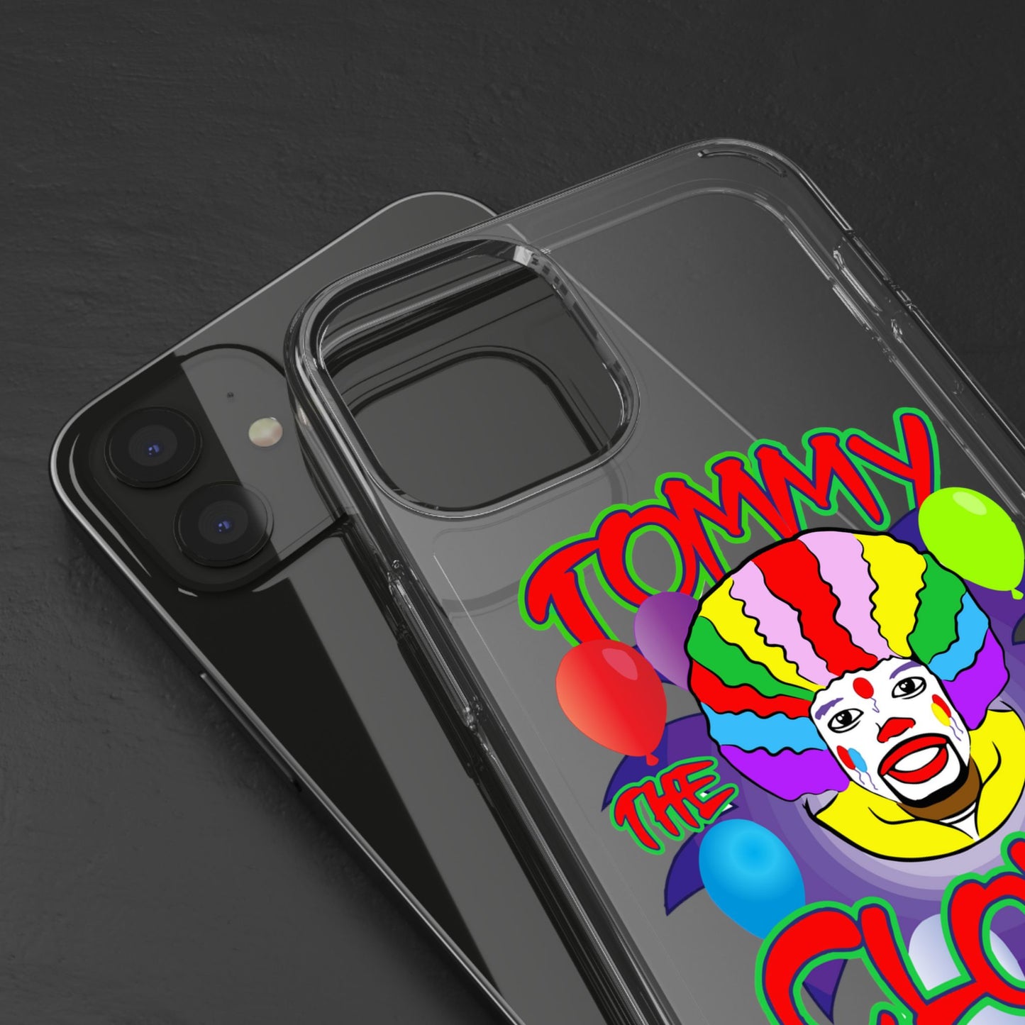 Colorful Clown Clear Phone Case - Tommy the Clown Design