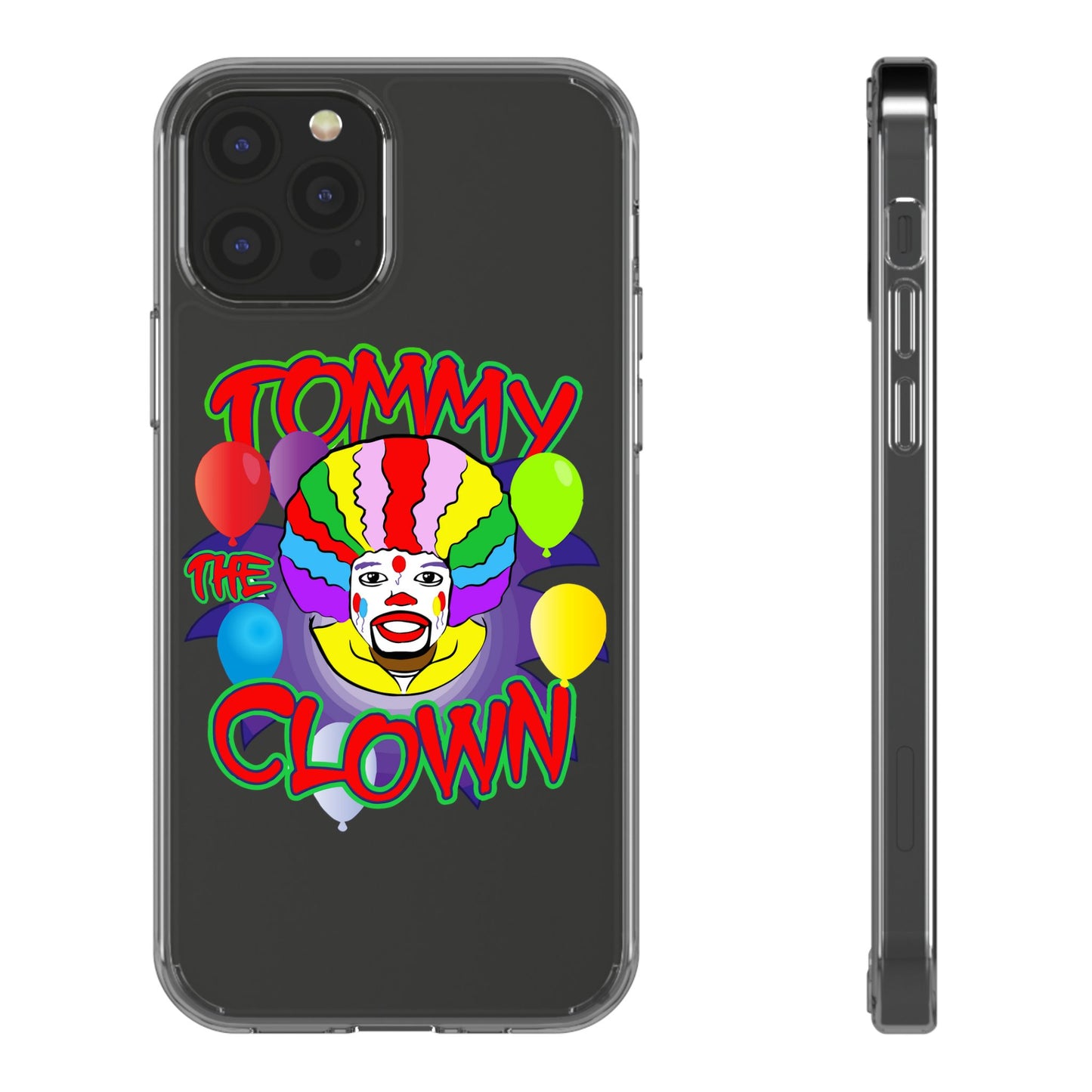 Colorful Clown Clear Phone Case - Tommy the Clown Design