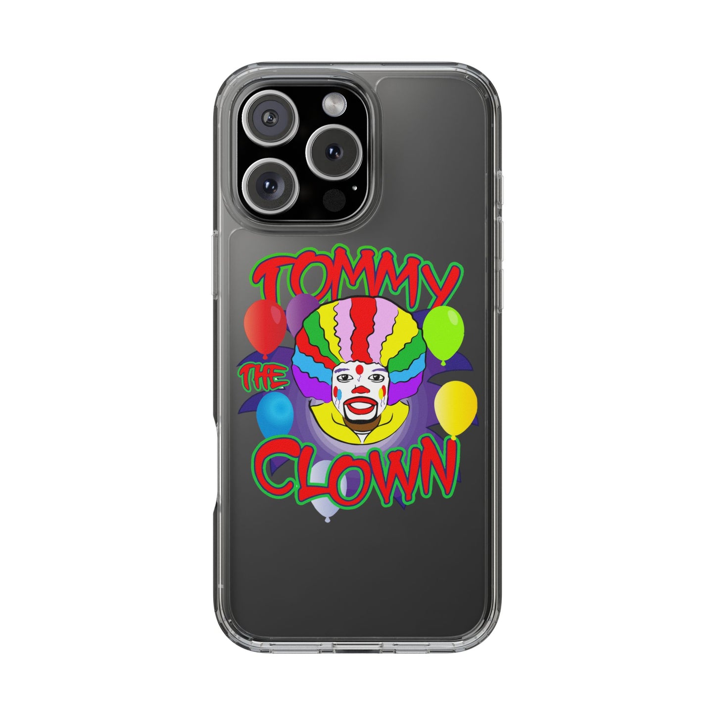 Colorful Clown Clear Phone Case - Tommy the Clown Design