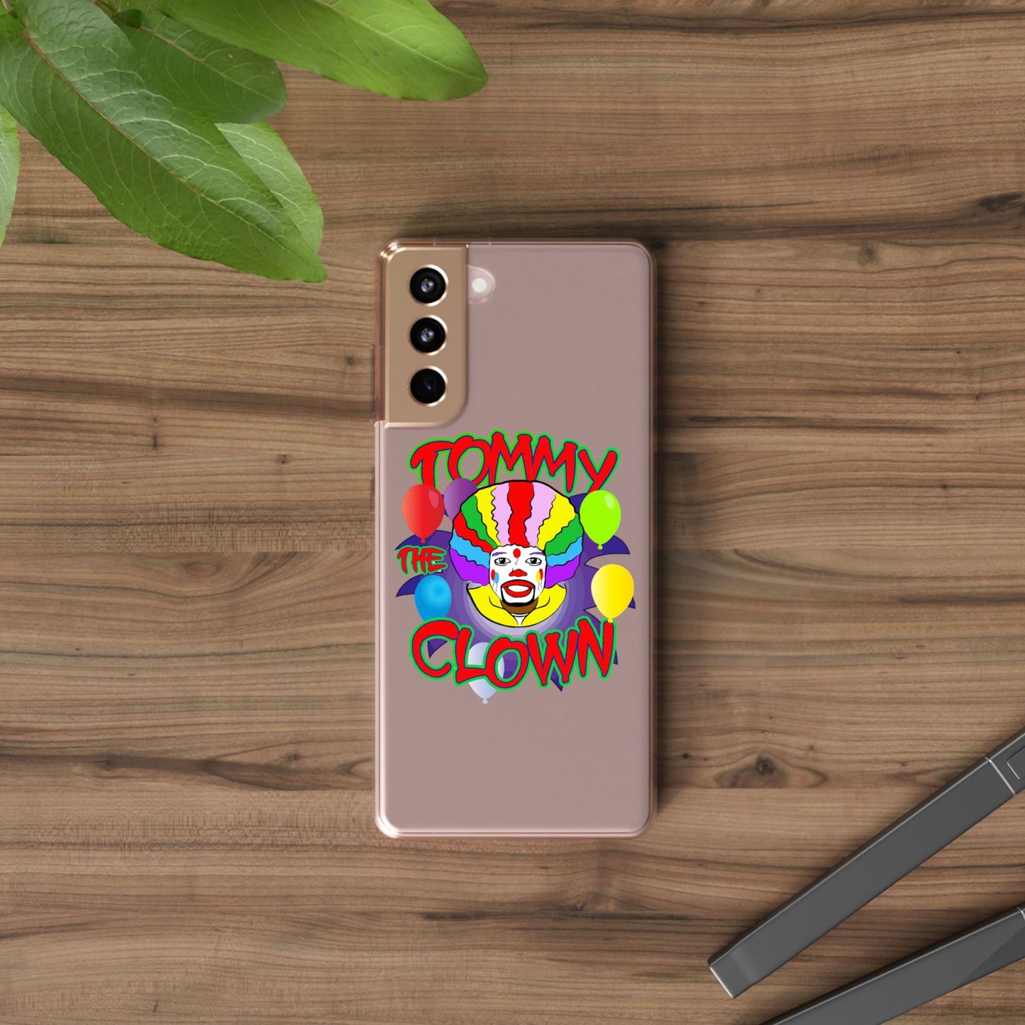 Colorful Clown Clear Phone Case - Tommy the Clown Design
