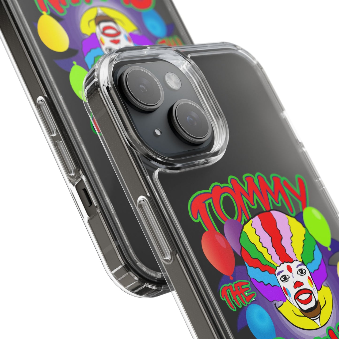 Colorful Clown Clear Phone Case - Tommy the Clown Design