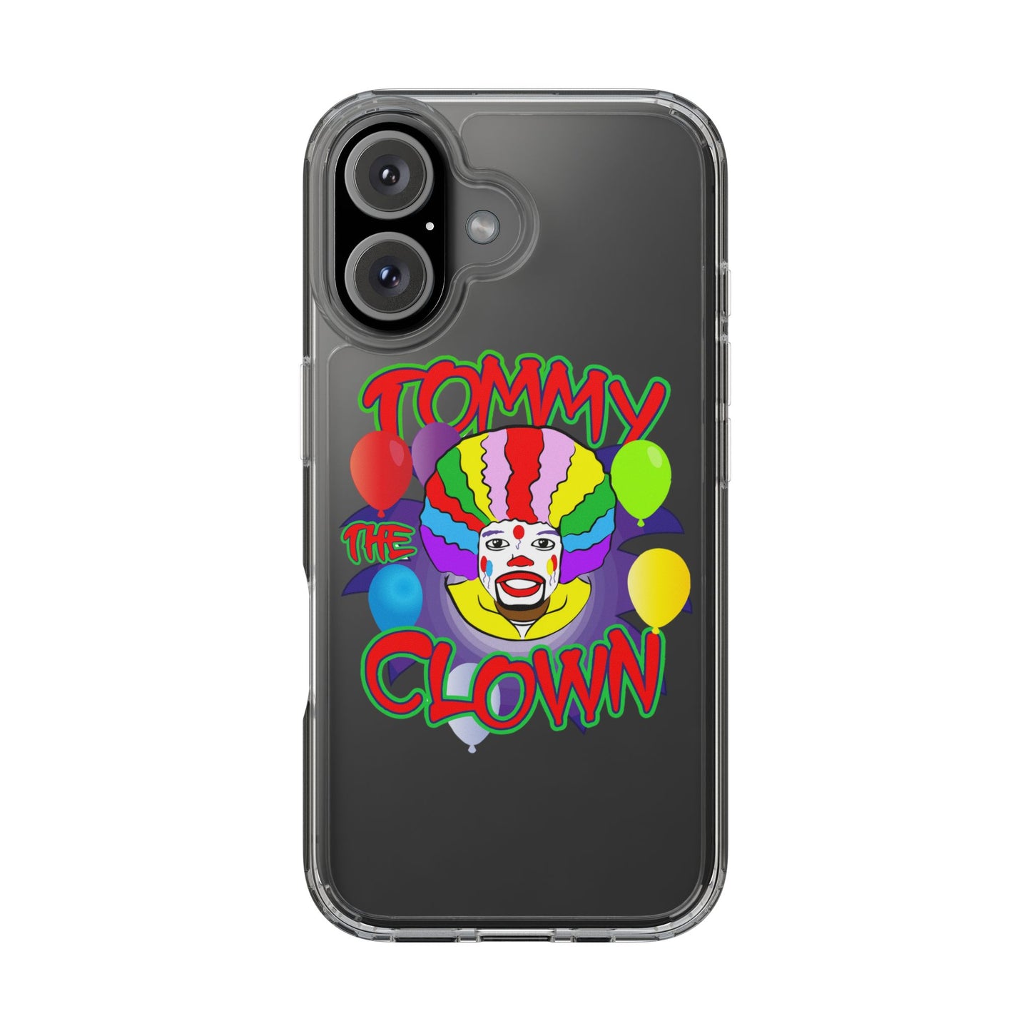 Colorful Clown Clear Phone Case - Tommy the Clown Design