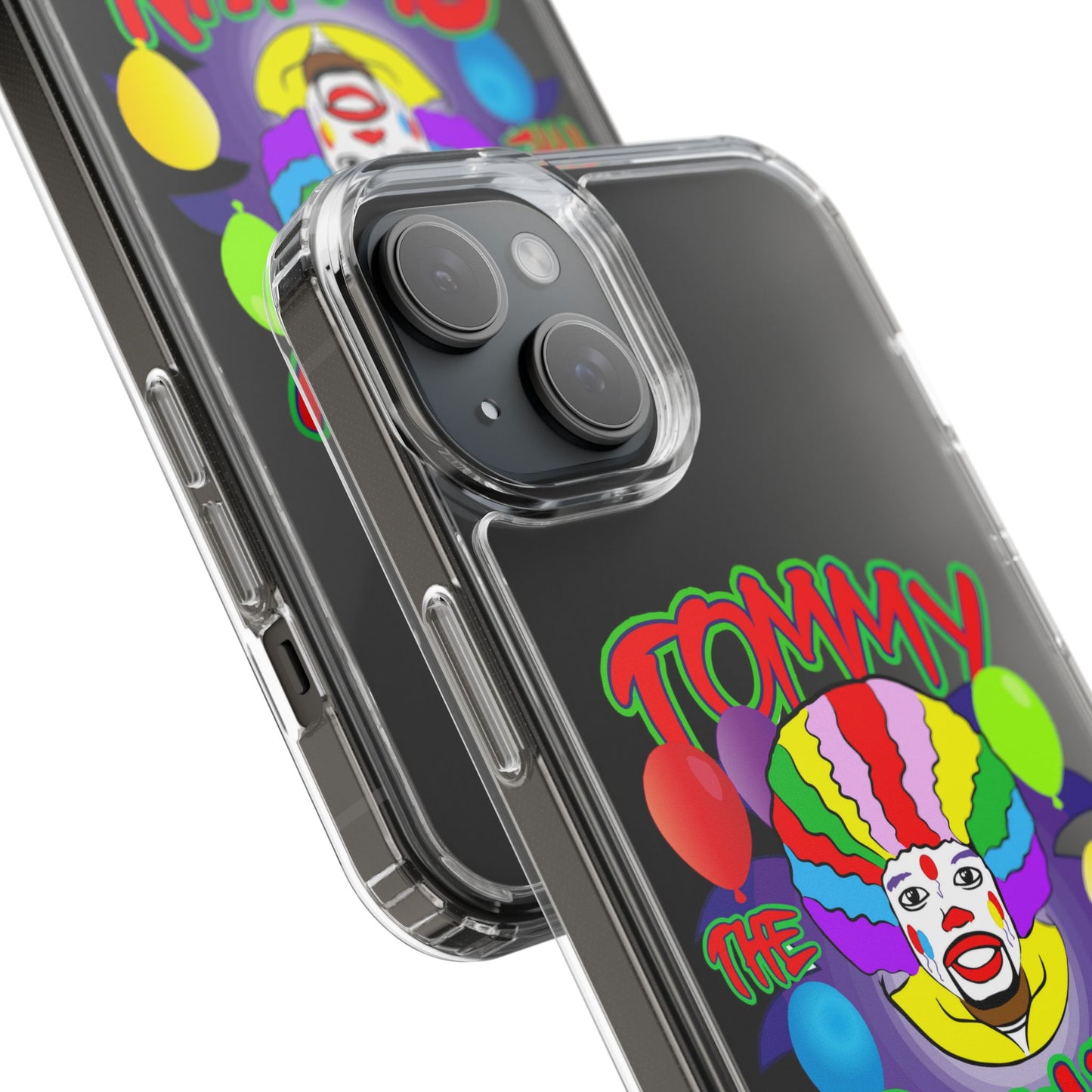 Colorful Clown Clear Phone Case - Tommy the Clown Design