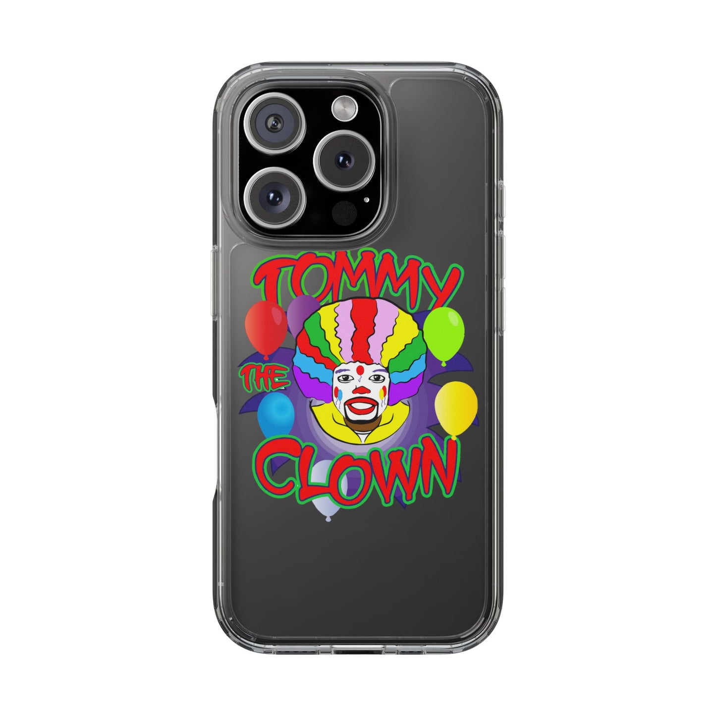 Colorful Clown Clear Phone Case - Tommy the Clown Design
