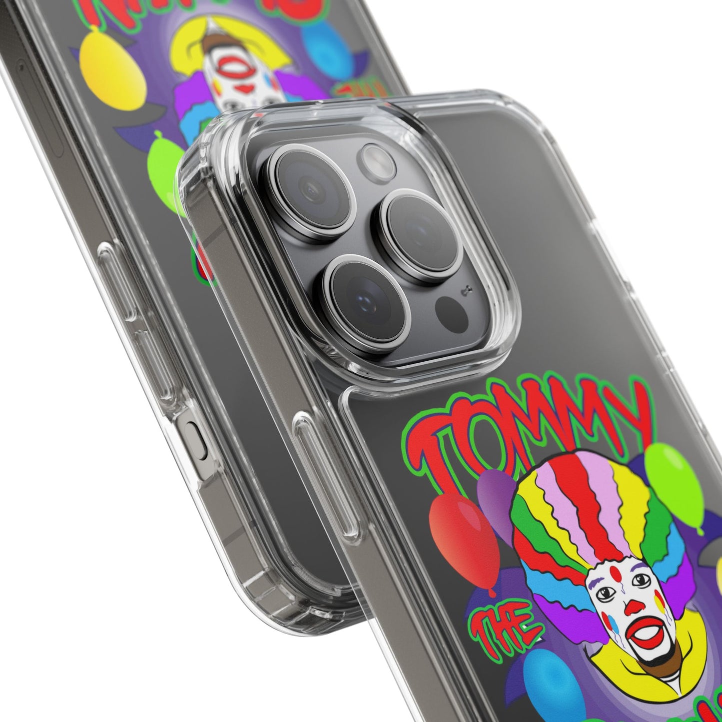 Colorful Clown Clear Phone Case - Tommy the Clown Design