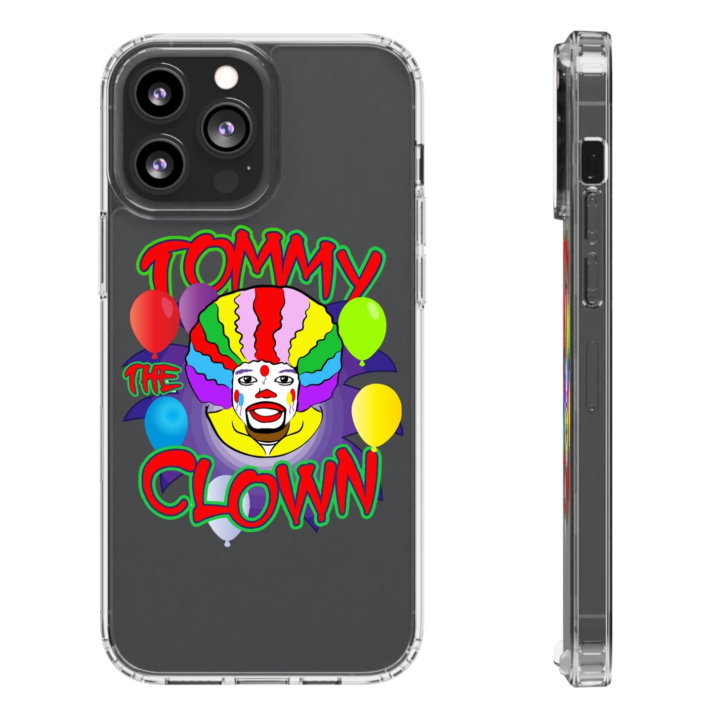 Colorful Clown Clear Phone Case - Tommy the Clown Design