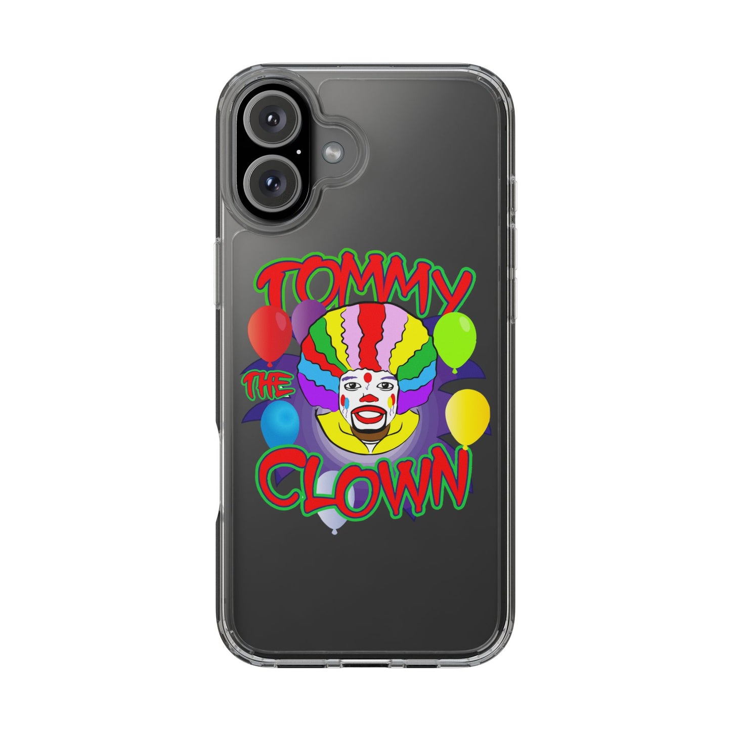 Colorful Clown Clear Phone Case - Tommy the Clown Design