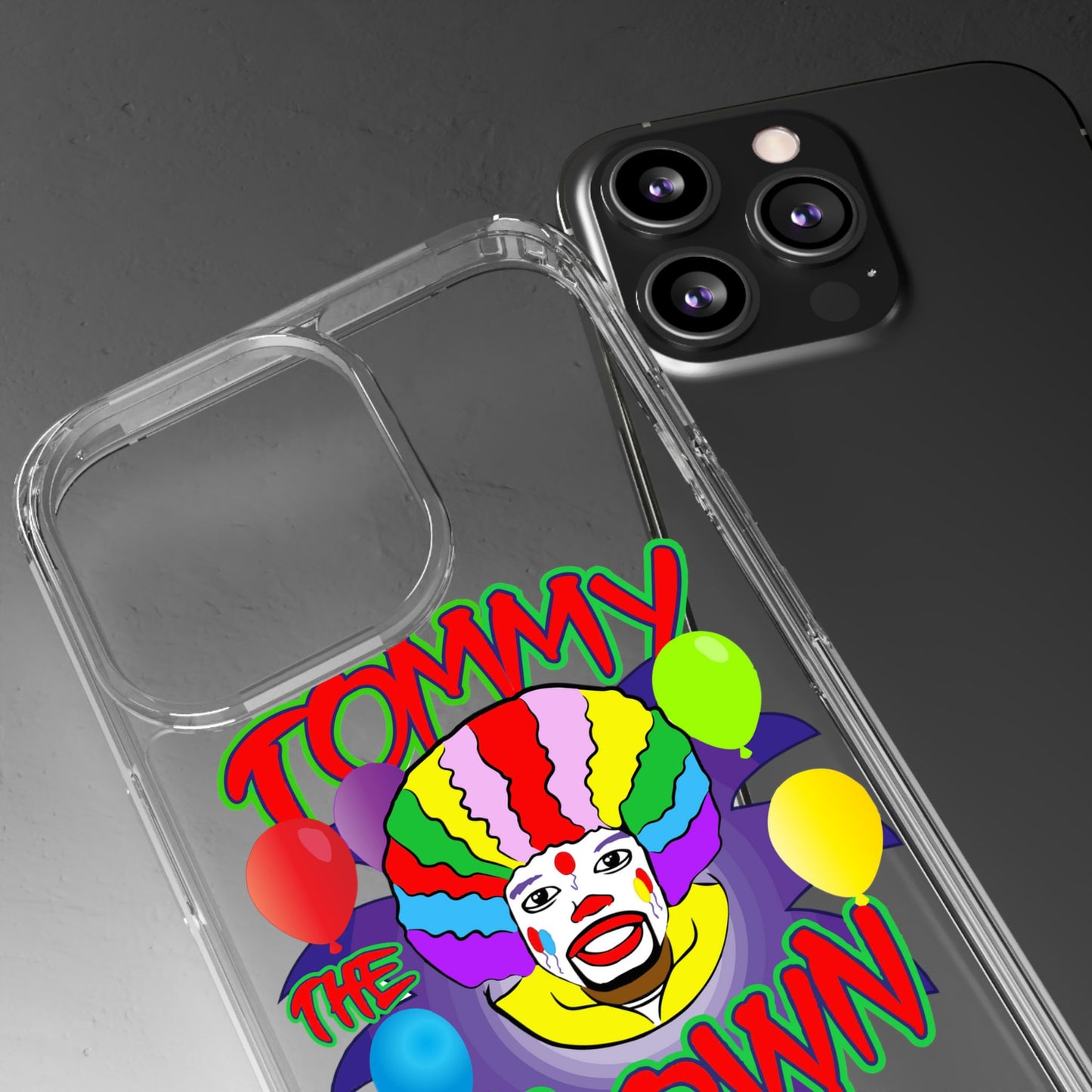 Colorful Clown Clear Phone Case - Tommy the Clown Design