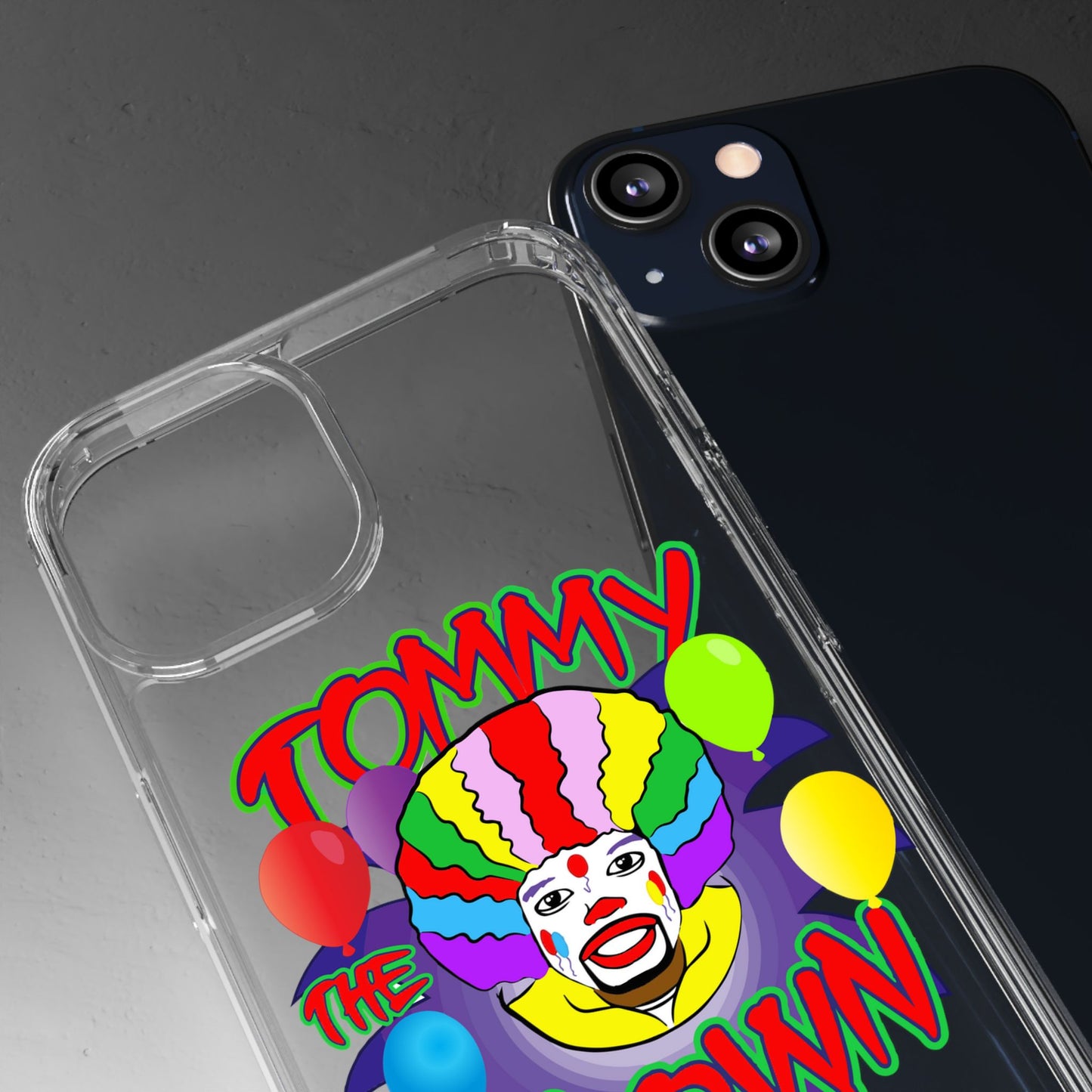 Colorful Clown Clear Phone Case - Tommy the Clown Design