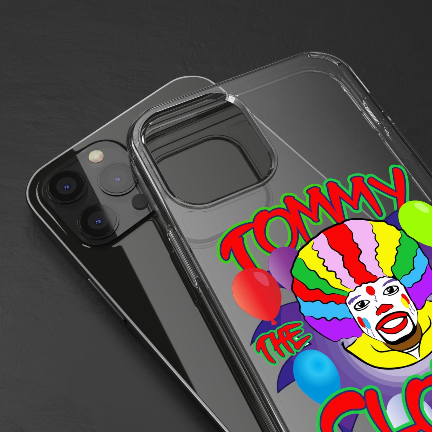 Colorful Clown Clear Phone Case - Tommy the Clown Design