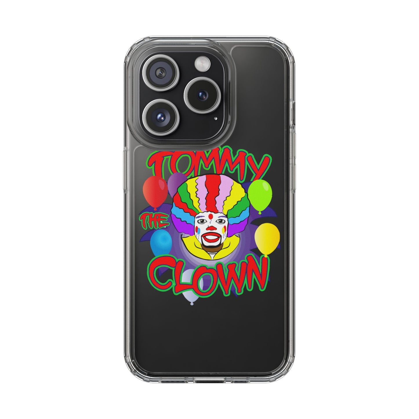Colorful Clown Clear Phone Case - Tommy the Clown Design