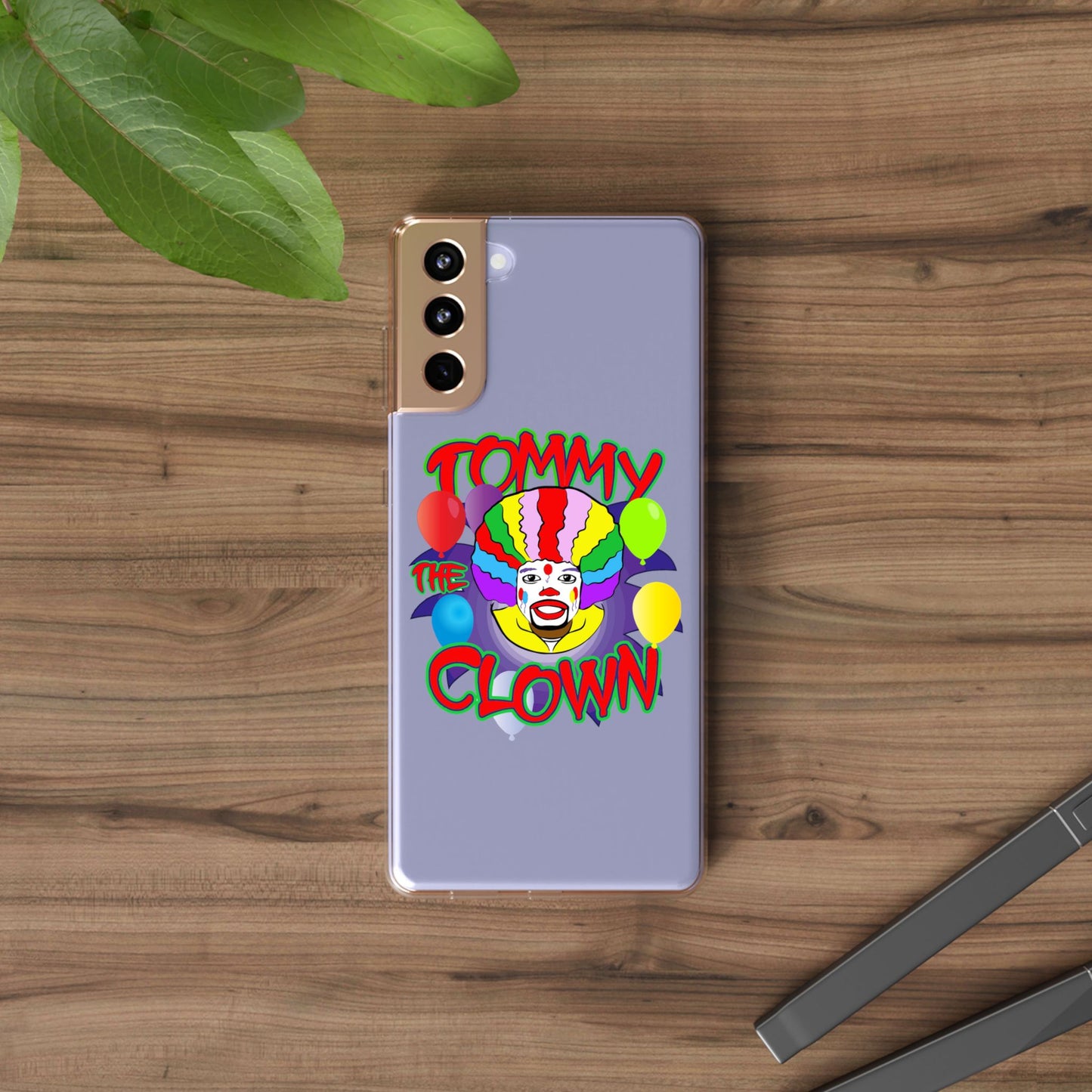 Colorful Clown Clear Phone Case - Tommy the Clown Design