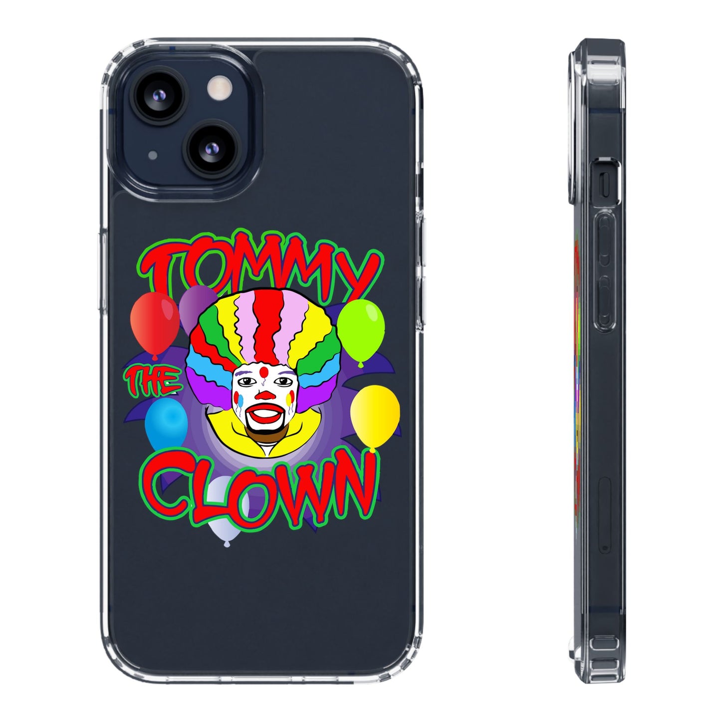 Colorful Clown Clear Phone Case - Tommy the Clown Design
