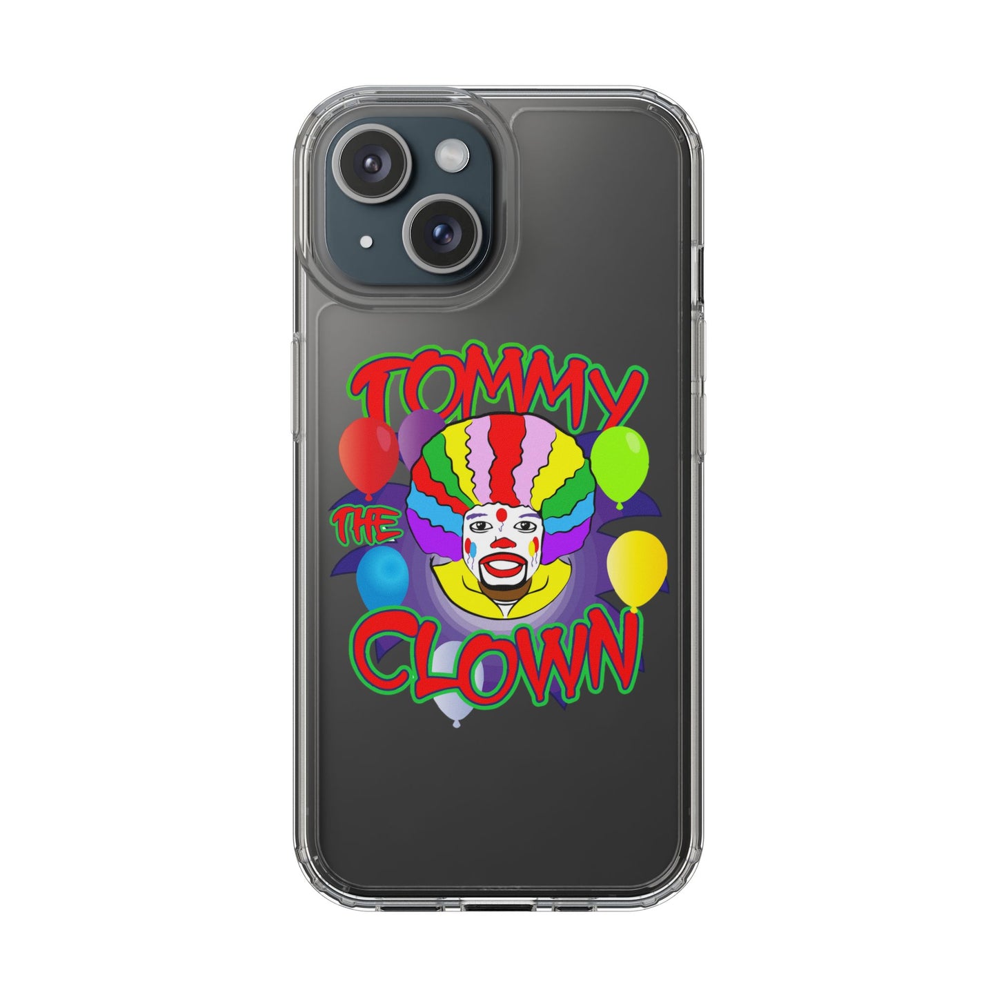Colorful Clown Clear Phone Case - Tommy the Clown Design