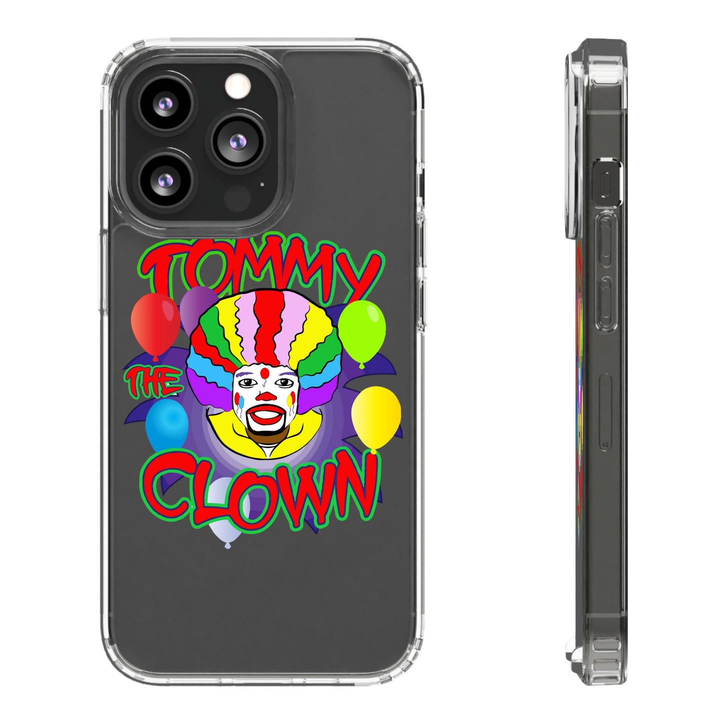 Colorful Clown Clear Phone Case - Tommy the Clown Design