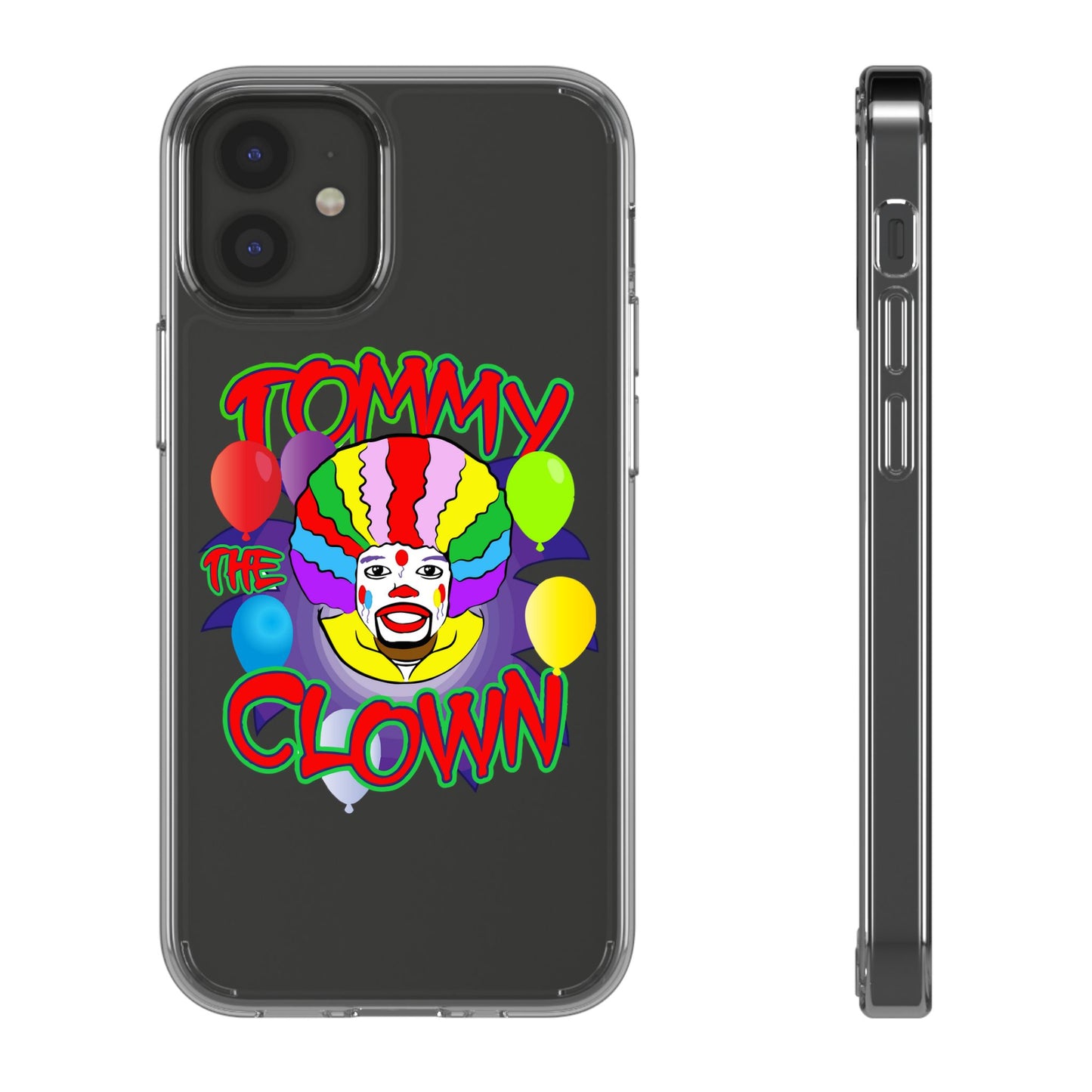Colorful Clown Clear Phone Case - Tommy the Clown Design