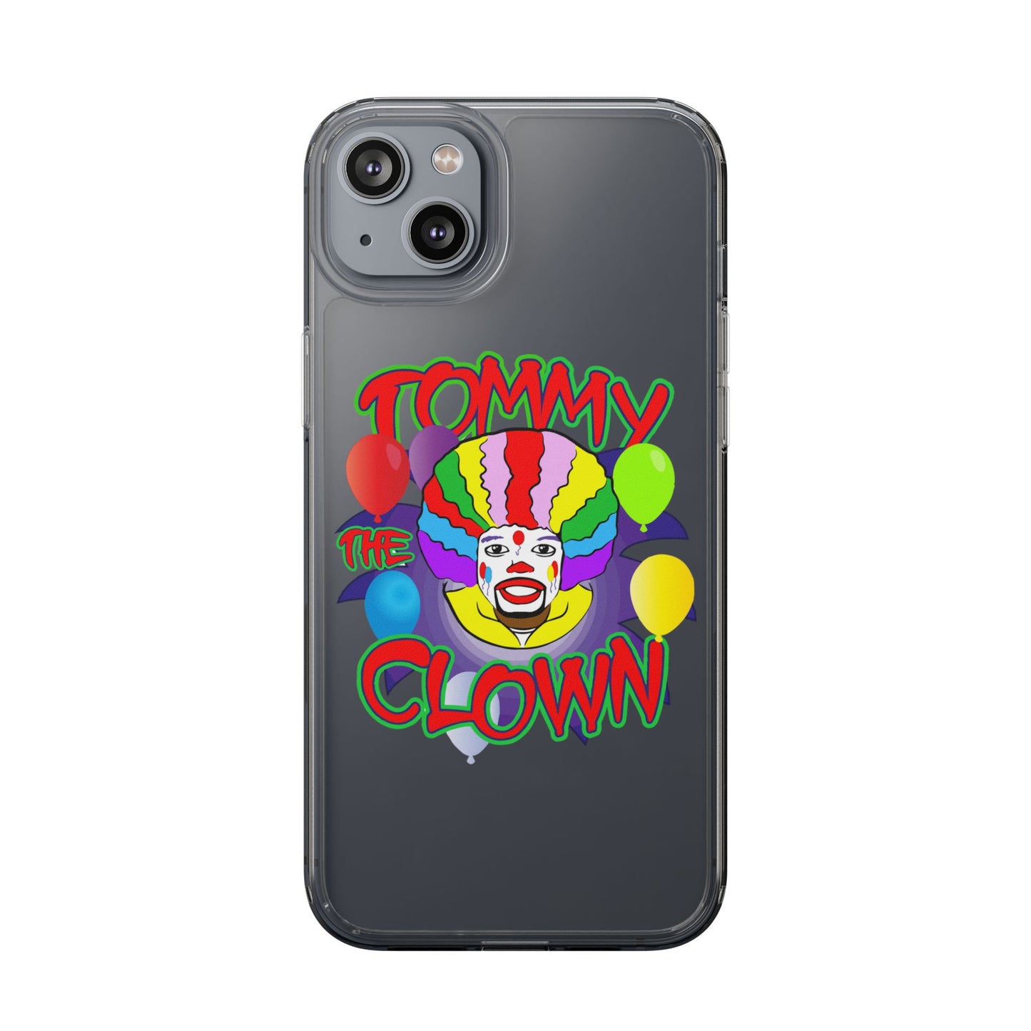Colorful Clown Clear Phone Case - Tommy the Clown Design