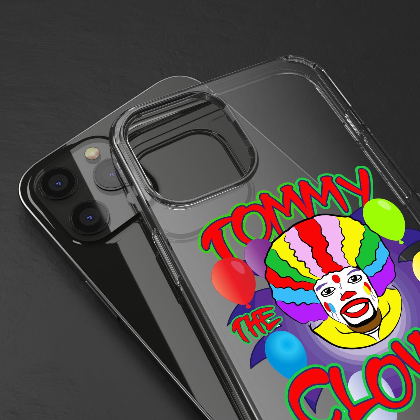 Colorful Clown Clear Phone Case - Tommy the Clown Design