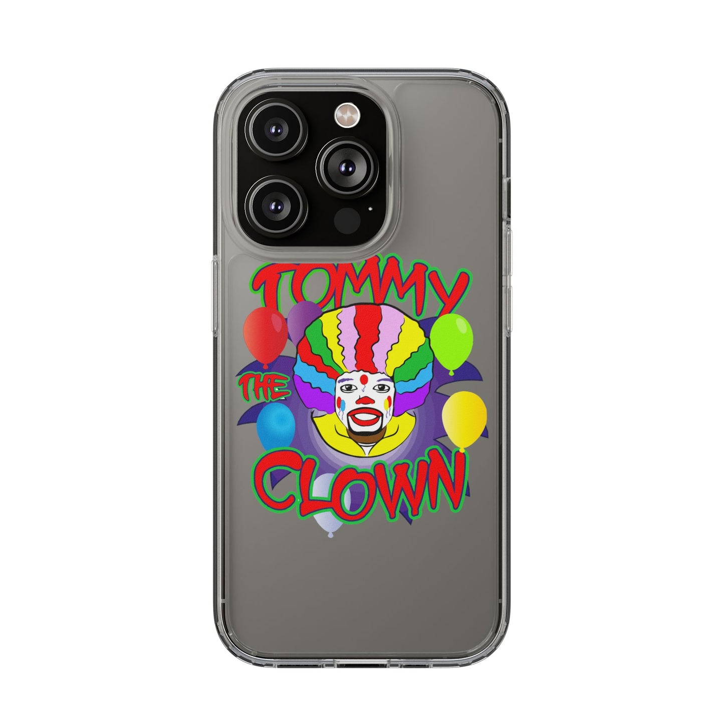 Colorful Clown Clear Phone Case - Tommy the Clown Design